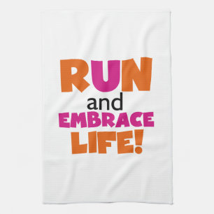 Paño De Cocina Naranja Texto rosado Fitness Corriendo Maratón