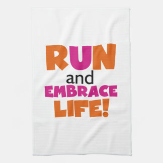 Paño De Cocina Naranja Texto rosado Fitness Corriendo Maratón