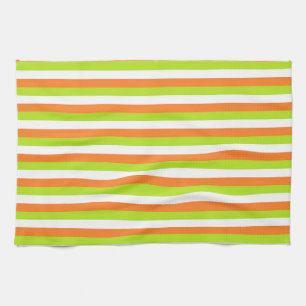 Paño De Cocina Naranja, tiras verdes y blancas