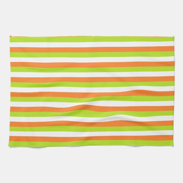 Paño De Cocina Naranja, tiras verdes y blancas (Horizontal)
