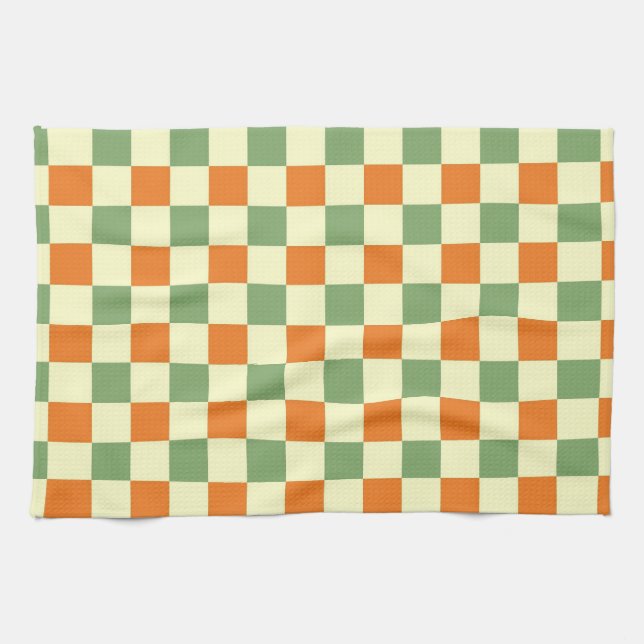 Paño De Cocina Naranja Verde Brown Checkered Gingham Pattern (Horizontal)