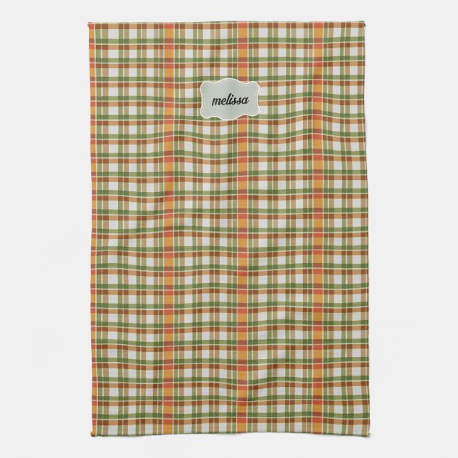 Paño De Cocina Naranja Verde Gingham (Vertical)