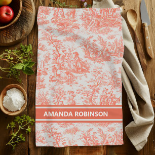 Paño De Cocina Naranja vintage toile de jouy impreso