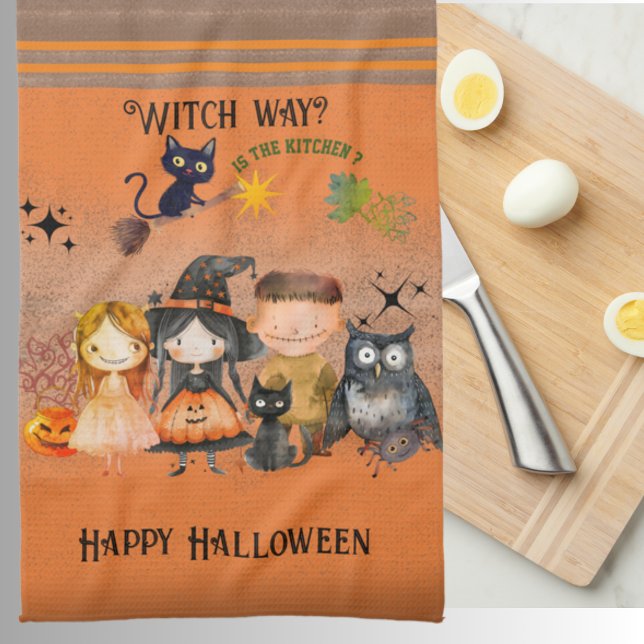 Paño De Cocina Naranja Witch Way Halloween (Witch Way Halloween Orange Kitchen Towel)