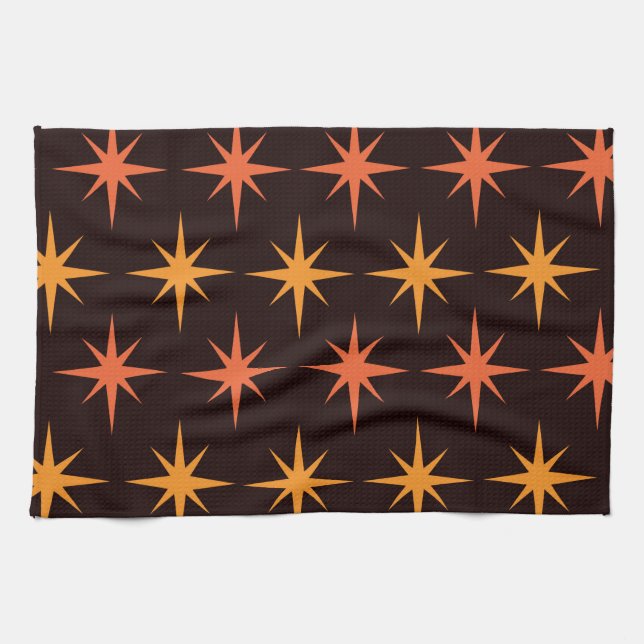 Paño De Cocina Naranja y Amber Starburst Mid Century Modern (Horizontal)