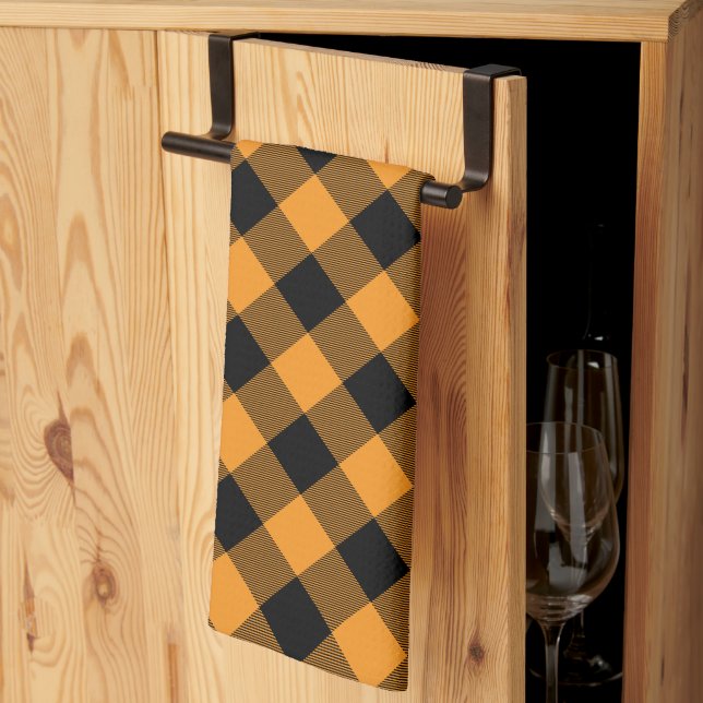 Paño De Cocina Naranja y Black Buffalo Check Halloween (Pliegue de tercios)