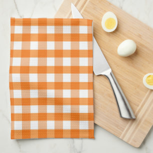 Paño De Cocina Naranja y White Gingham Checkered Halloween