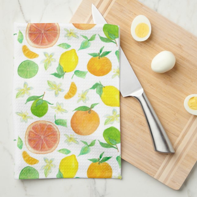 Paño De Cocina Naranjas Citrus Fruit Grapefruit Lemons acuarela (Doblado Cuarto)