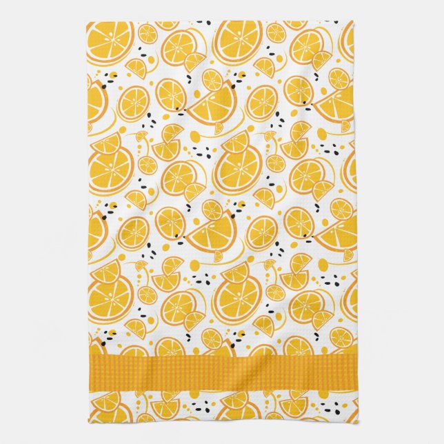 Paño De Cocina Naranjas tropicales divertidos Gingham Pattern (Vertical)