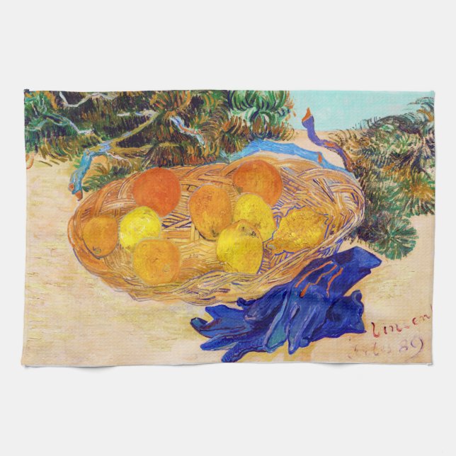 Paño De Cocina Naranjas y Lemons con guantes azules, Van Gogh (Horizontal)