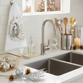 Paño De Cocina Natividad de Navidad de plata y oro