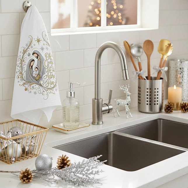 Paño De Cocina Natividad de Navidad de plata y oro (Subido por el creador)