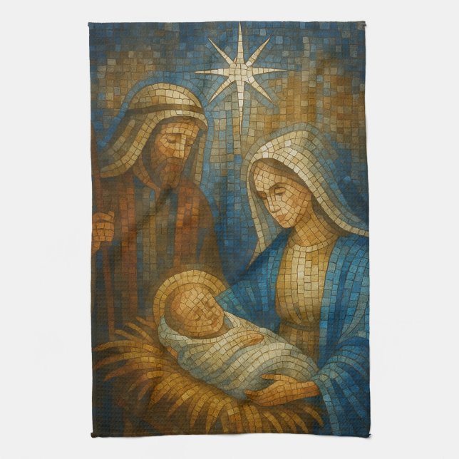Paño De Cocina Nativity Stained Glass Mosaic | Holy Family  (Vertical)