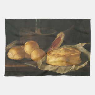 Paño De Cocina Naturaleza muerta barroca vintage con pan, tarta, 