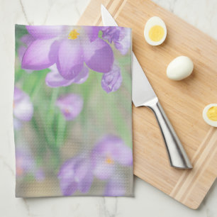 Paño De Cocina Naturaleza Pálido Pastel Flores de Crocus Púrpura