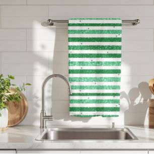Paño De Cocina Naturaleza Verde Blanco Rayas Horizontales Brillo