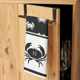 Paño De Cocina Náutica monogramada de cangrejo negro y blanco