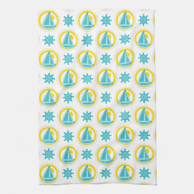 Paño De Cocina Náutica Náutica Tema Lago Azul & Amarillo Océano (Vertical)