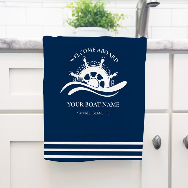 Paño De Cocina Náutica Nautical Wheel Boat Nombre Navy Azul (Subido por el creador)