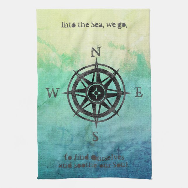 Paño De Cocina Náutica verde azulada del mar de Ombre (Vertical)