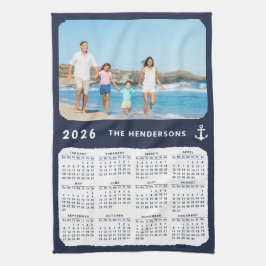Paño De Cocina Nautical 2026 Calendar Family Photo Navy Blue