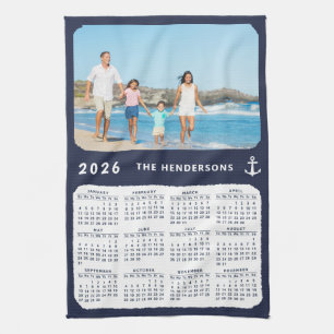 Paño De Cocina Nautical 2026 Calendar Family Photo Navy Blue