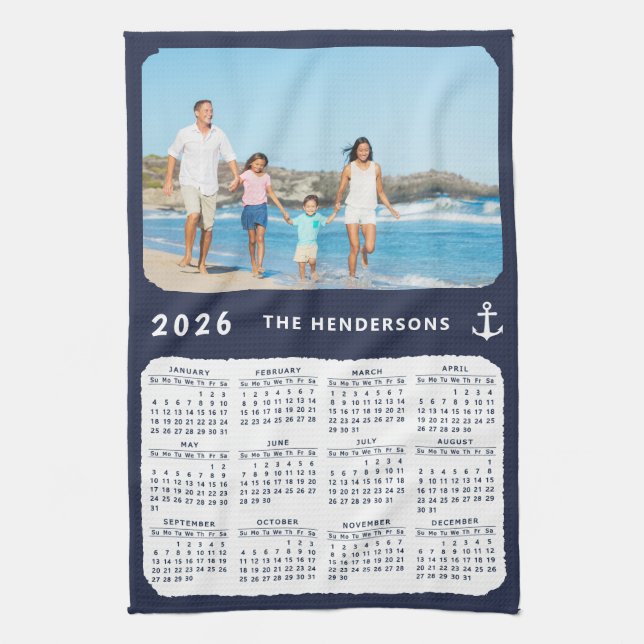 Paño De Cocina Nautical 2026 Calendar Family Photo Navy Blue (Vertical)