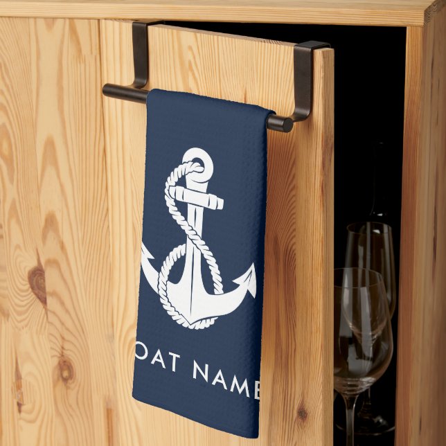 Paño De Cocina Nautical Anchor Bote Nombre Personalizado Azul de  (Pliegue de tercios)