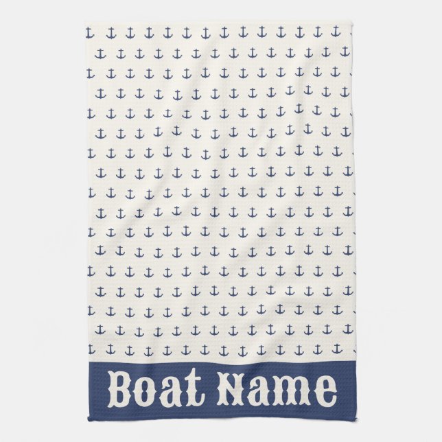 Paño De Cocina Nautical Anchor Coastal Stripes Naval Azul Crema (Vertical)