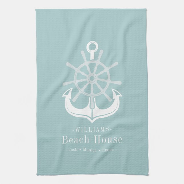 Paño De Cocina Nautical Anchor Family Name Beach House (Vertical)