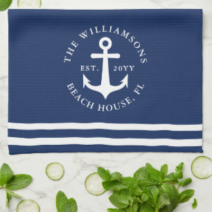 Paño De Cocina Nautical Anchor Light Navy Blue White Monogramado