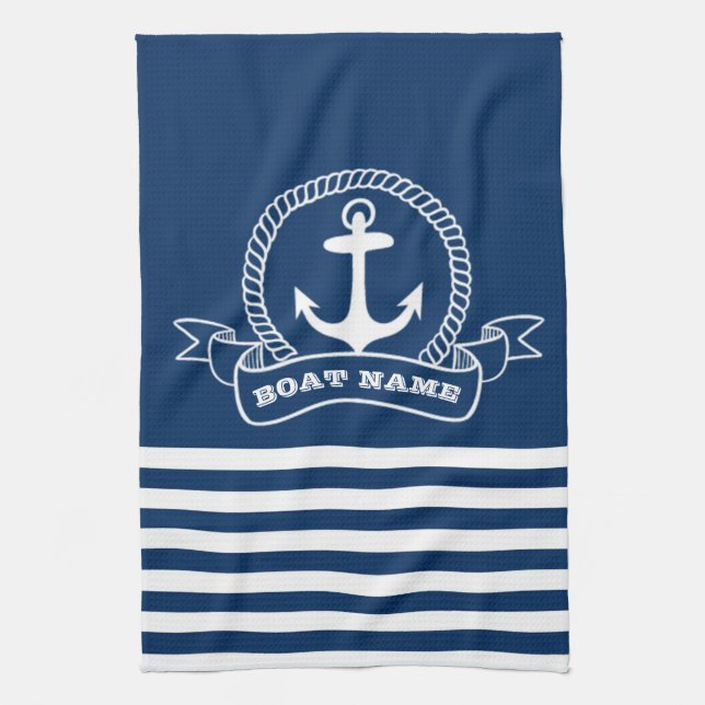 Paño De Cocina Nautical Anchor Navy con tiras azules (Vertical)