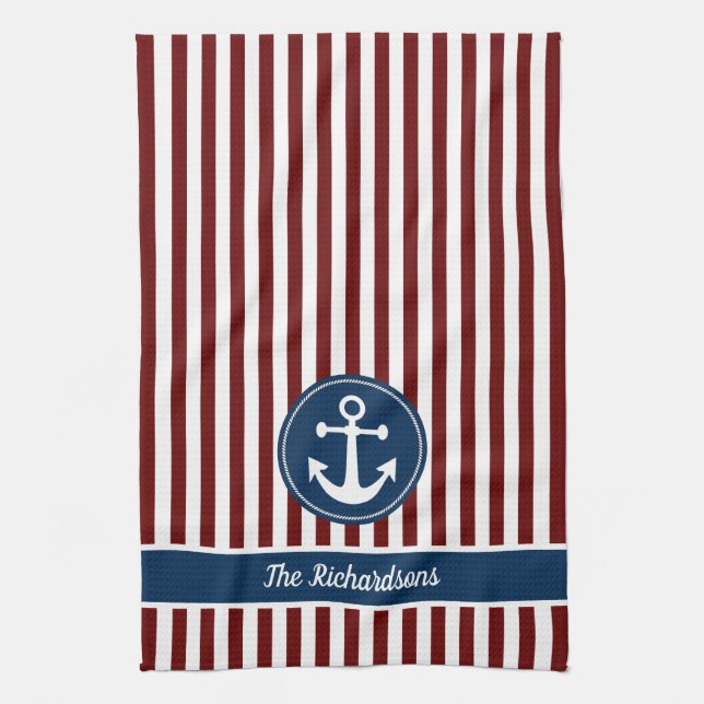 Paño De Cocina Nautical Anchor Rope Navy Red White Stripes Person (Vertical)