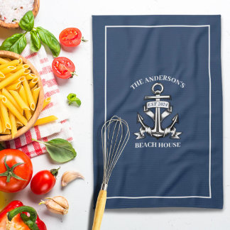 Paño De Cocina Nautical Beach House Nombre Familia Est Barco Ancl