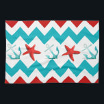 Paño De Cocina Nautical Beach Red Verde azulada Chevron Anchon St<br><div class="desc">Nautical Beach Red Verde azulada Chevron Ancla Starfish con rayas de chevron rojo y turquesa con anclas azul turquesa verde azuladas y pez estrella de color rojo brillante centradas en el centro del patrón de chevron. "mar" "costa" "mar" "chevron" "patrón" "verde azulado" "turquesa" "turquesa y rojo" "azul y rojo" "mar"...</div>