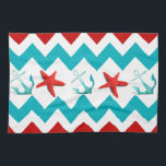 Paño De Cocina Nautical Beach Red Verde azulada Chevron Anchon St<br><div class="desc">Nautical Beach Red Verde azulada Chevron Ancla Starfish con rayas de chevron rojo y turquesa con anclas azul turquesa verde azuladas y pez estrella de color rojo brillante centradas en el centro del patrón de chevron. "mar" "costa" "mar" "chevron" "patrón" "verde azulado" "turquesa" "turquesa y rojo" "azul y rojo" "mar"...</div>