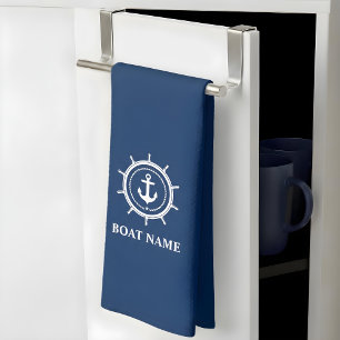 Paño De Cocina Nautical Boat Name Anchor Rope Helm Navy Blue