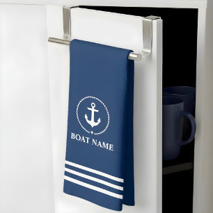 Paño De Cocina Nautical Bote Name Anchor Rope Blue Stried