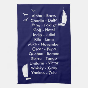 Paño De Cocina Nautical Fonetic Alphabet Nave Blue Yaching