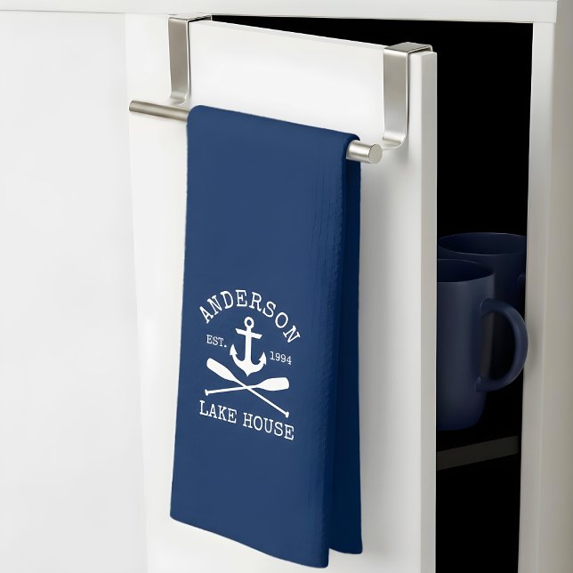 Paño De Cocina Nautical Lake House Family Anchor Oars Naval Azul (Customize to change background color.)