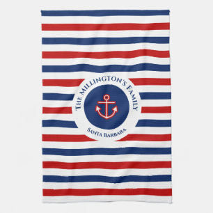 Paño De Cocina Nautical Marine Navy Blue Red White Stripes