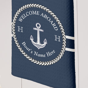 Paño De Cocina Nautical Naval Blue Boat Nombre Anchor Rope