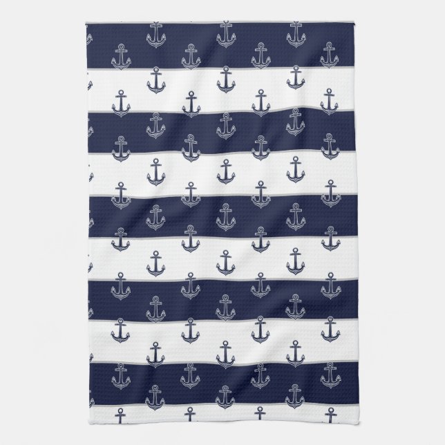 Paño De Cocina Nautical Navy Blue Anchor Coastal Monograma Kitche (Vertical)