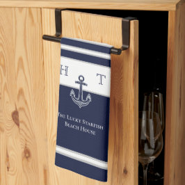Paño De Cocina Nautical Navy Blue Anchor Coastal Monograma Nombre