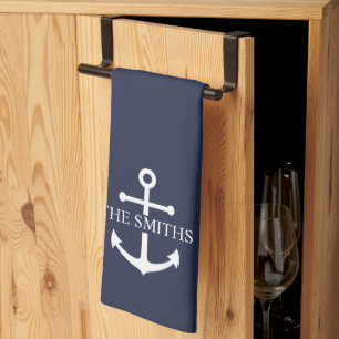Paño De Cocina Nautical Navy Blue Anchor Nombre de familia person