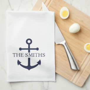 Paño De Cocina Nautical Navy Blue Anchor Nombre de familia person