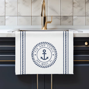 Paño De Cocina Nautical Navy Blue Anchor Nombre del barco