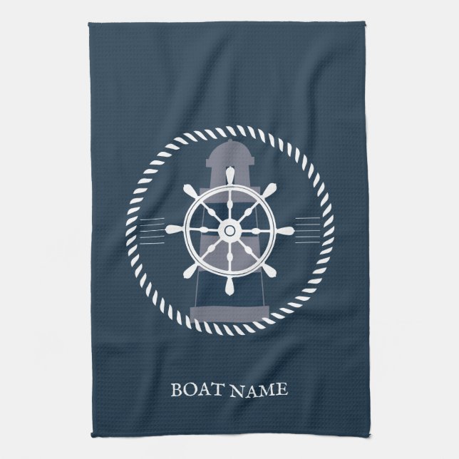 Paño De Cocina Nautical personalized Boat Name Navy Blue (Vertical)