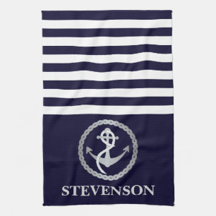Paño De Cocina Nautical Rope and Anchor Family Name Vela