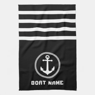 Paño De Cocina Nautical Sea Anchor Your Boat Name on Navy Black